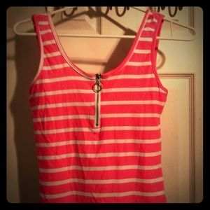 Neon pink zipper striped tank size m fits small